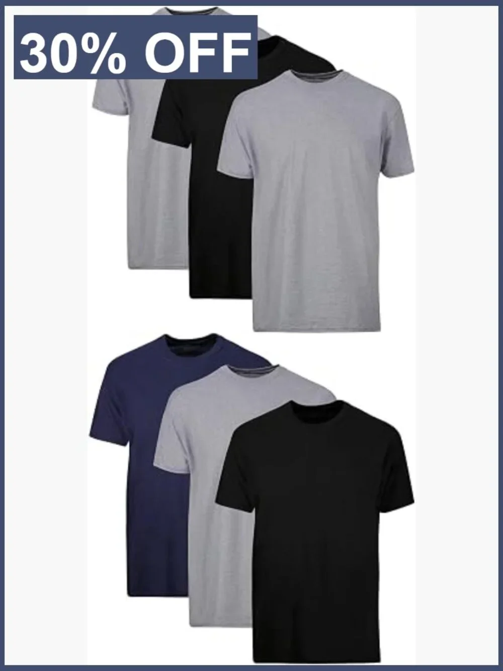 Men's Cotton Undershirt 6-Pack - Crew Neck, Moisture-Wicking, Stays Tucked